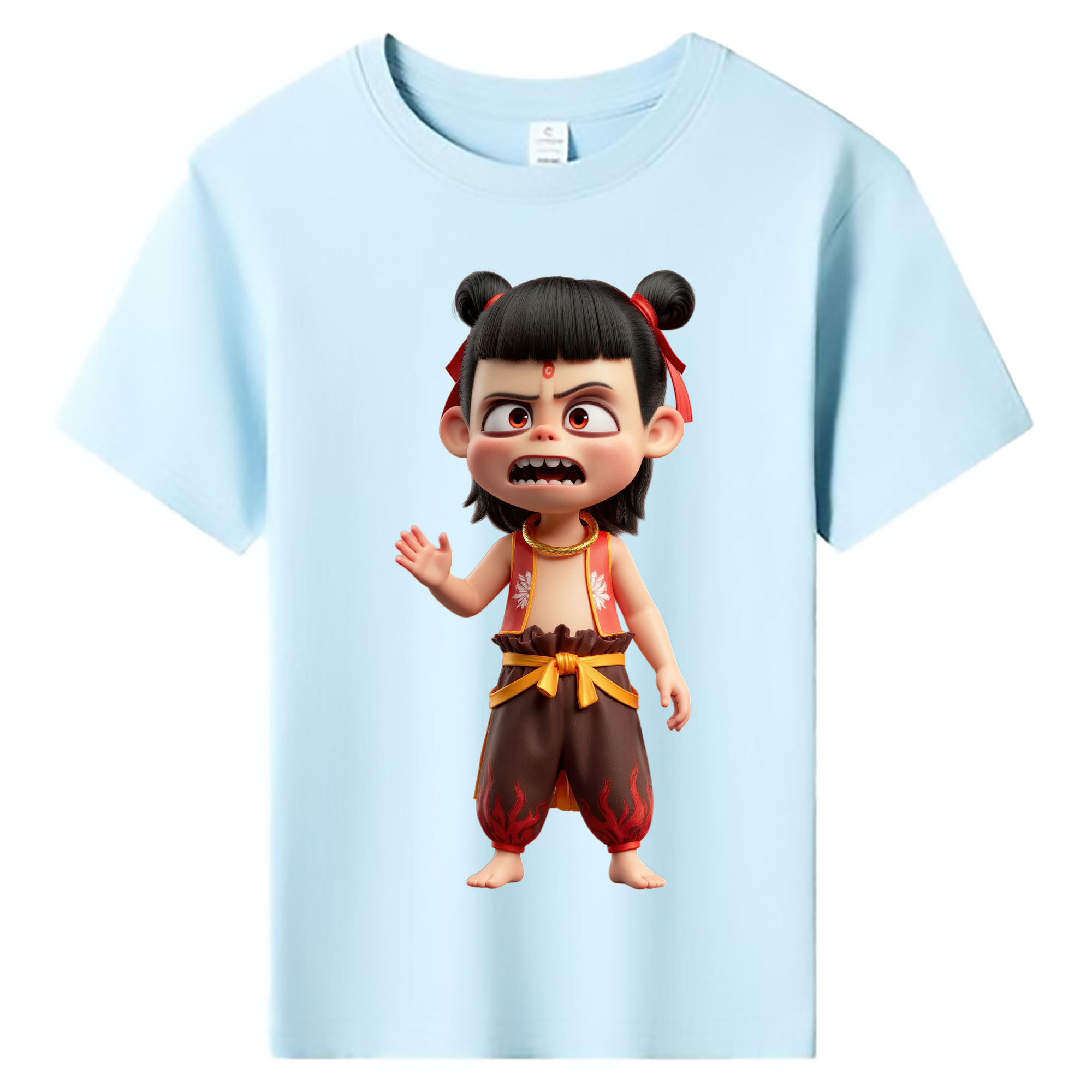 （画像用） Ne Zha 2 ナタ 魔童の大暴れ 綿100％キッズTシャツ（フロントプリント）